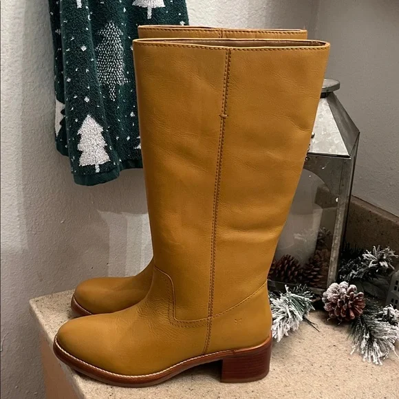 Frye Camryn Tall Pull On Tan Leather Heeled Boots - Picture 5 of 16